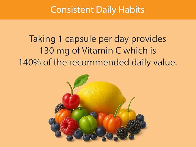 KOYAH Fruit-C - Organic Vitamin C Capsules - from Acerola Cherries, 100% Whole Fruits, 130 mg Vitamin C, Freeze-Dried, No Extracts - Whole-Food, Vegan, Non-GMO, 3rd Party Tested, 60 Capsules