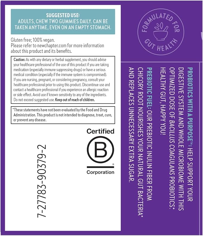 New Chapter Probiotic Gummies for Women and Men, All-Flora (1 Month Supply) – 55% Less Sugar+, Formulated for Holistic Gut Health Support with Probiotics + Prebiotic Fiber + 100% Vegan + Non-GMO