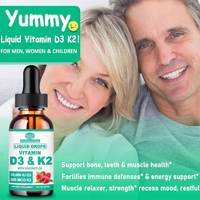 D3 K2 Vitamin 10000iu, Liquid Drop Vitamin D3 With K2 (MK-7)200mcg Coconut Oil, 6X Stronger Than D3 K2 Sofegels, Magnesium Zinc for Absorption -K2 D3 Vitamin Supplement for Joint Teeth & Bone Health