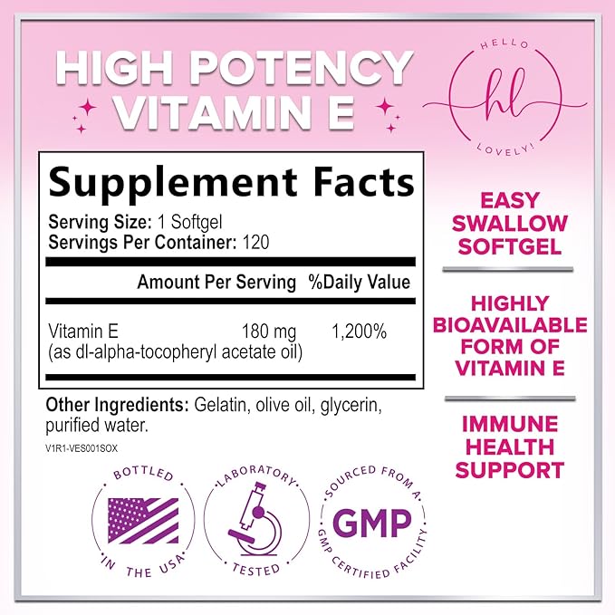 Vitamin E for Women and Men - 180 mg (400 IU) dl-Alpha - Powerful Antioxidant Dietary Supplement - Hair, Skin, & Immune Health Support - Easily Absorbed Form, Non-GMO & Gluten Free - 120 Softgels