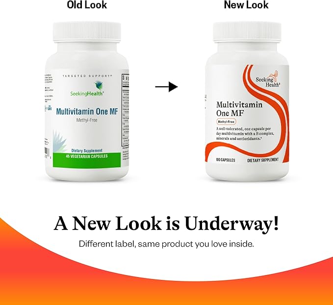 Seeking Health Multivitamin One MF, 1 a Day Multivitamin Supplement for Adults, Methyl-Free Bioavailable B12 and Folinic Acid, Vitamin A, PQQ, MTHFR Support, Vegetarian Capsules (45 Capsules)