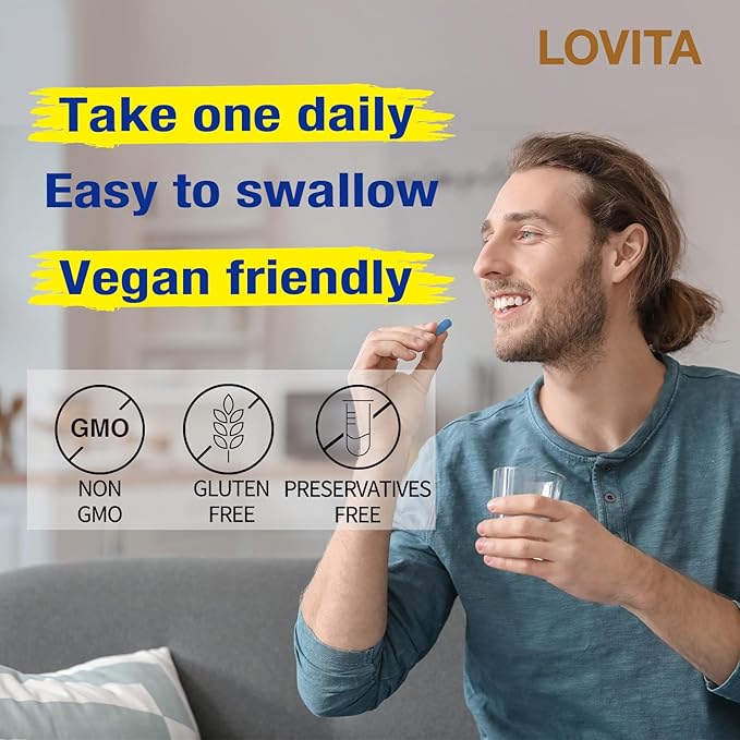 Lovita Men's 8-Hour Time-Release B Complex: Experience Enhanced Nutritional Support with One Daily Vegetarian Tablet (60 Count) (Pack of 3)