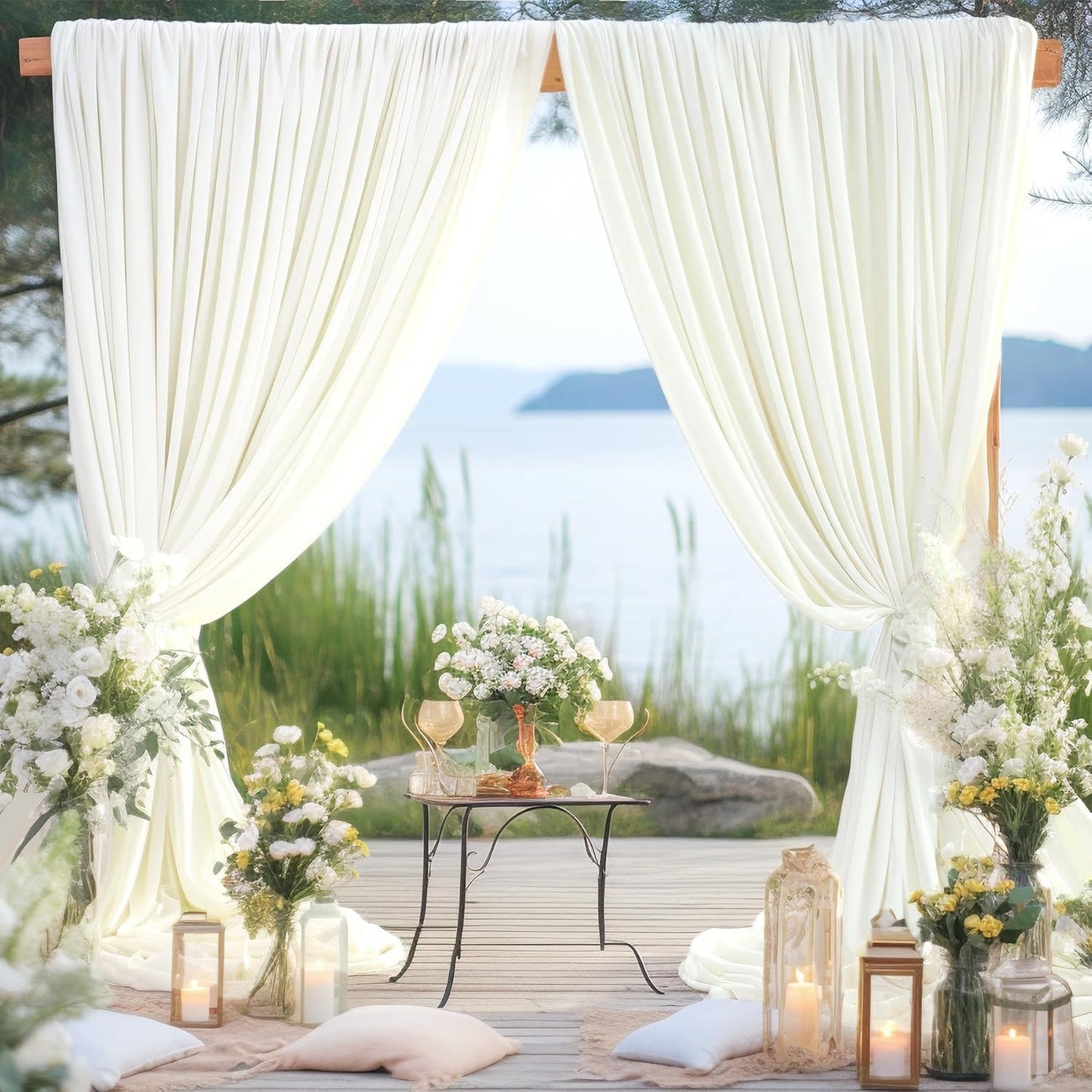 30ft x 15ft Ivory Wrinkle Free Backdrop Curtains for Parties,Silky Polyester Fabric Wedding Ceiling Drapes, 6 Panels 15ft Photo Back Drop Drapes for Baby Shower Photography Stage Background Cloth