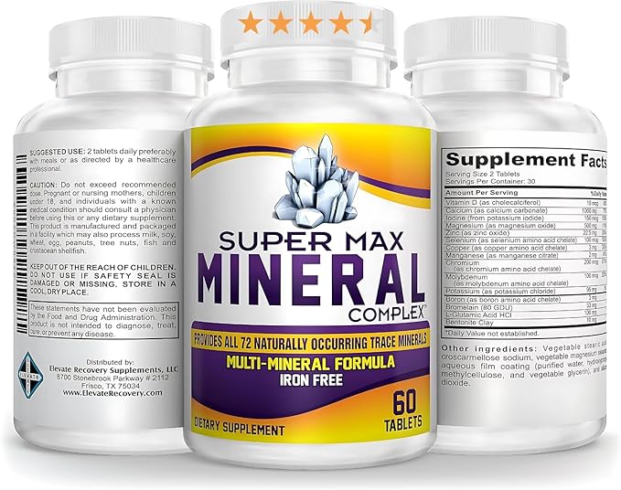 Super-MAX Multimineral Supplement (Iron Free) Multiminerals | High-Potency Multi Mineral Supplements (All-in-1) Minerals Formula | Mineral Complex | 1-Month Supply | 60 Tablets