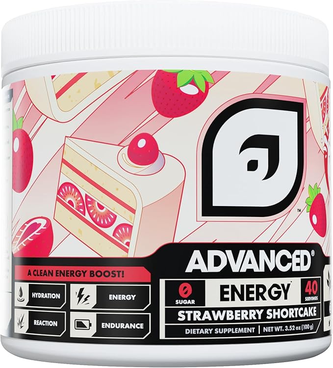 Advanced Energy - Energy Boosting Formula with Electrolytes for Hydration - L-Theanine to Combat Jitters - Sugar Free & Keto Friendly - No Maltodextrin (40 Servings) (Strawberry Shortcake)