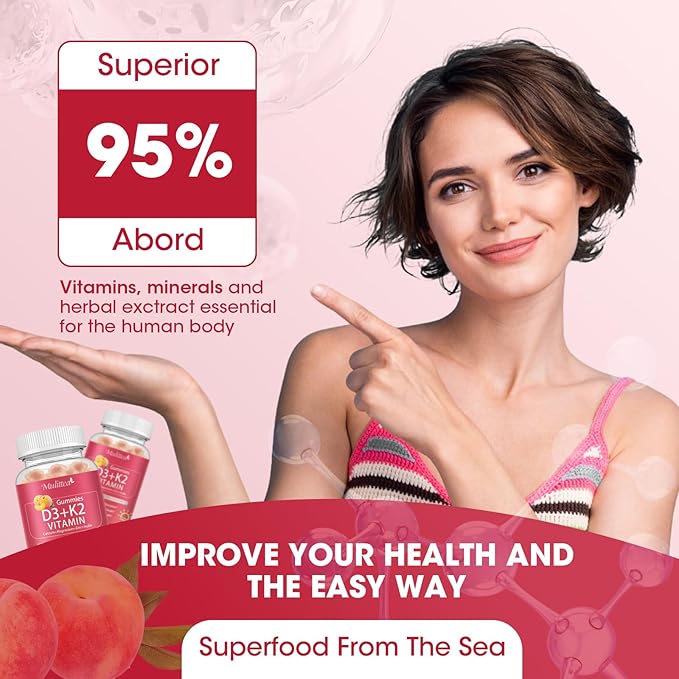 Vitamin D3 10000 IU + K2 (MK-7) 200mcg w/Calcium Magnesium Zinc Elderberry & Inulin-Highly Bioavailable-Enhanced Absorption for Immune & Bone Support- K2 D3 Vitamin Supplement-Vegan Gummies