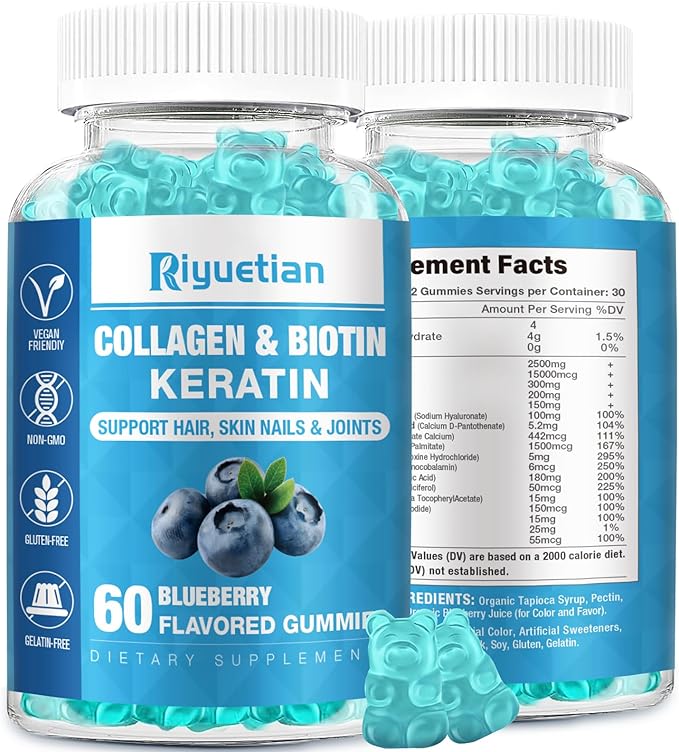 Biotin Gummies 15000mcg with Collagen for Adults Women & Men - Hair, Skin & Nails Gummies with Biotin - Collagen for Woman - Vegan, Non-GMO, Hair Vitamins - 60 Count, 1 Pack