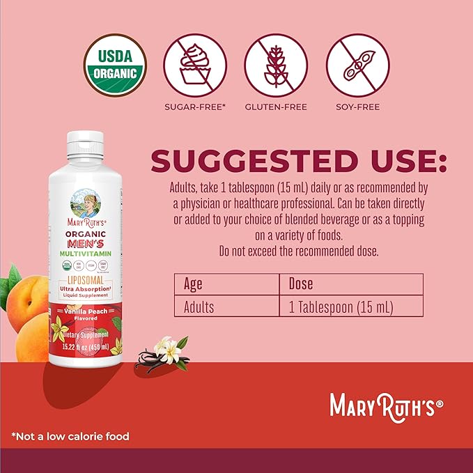 MaryRuth Organics Multivitamin for men | Sugar Free mens Multivitamin | Liquid Vitamins for men | Immune Support Supplement | Cognitive Health & Overall Wellness | Vegan | Non-GMO | 15.22 Fl Oz