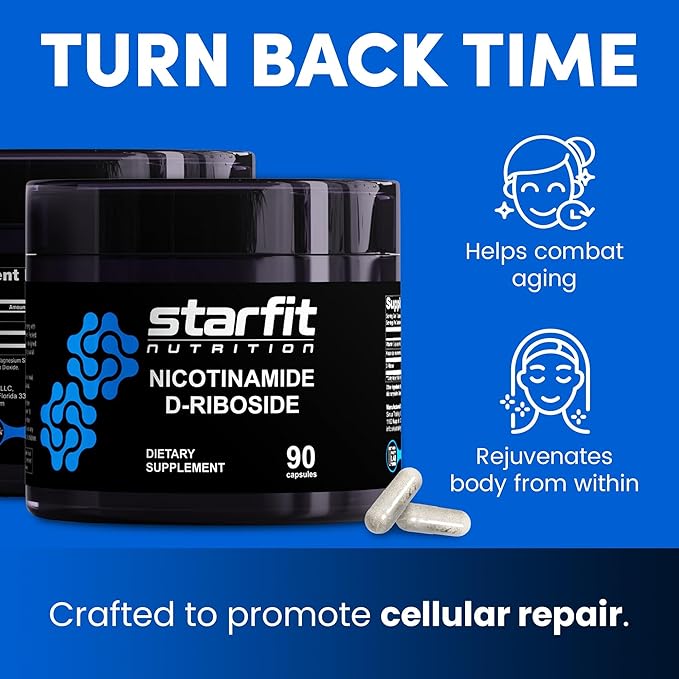 STARFIT - Nicotinamide D-Riboside (2 Pack), Booster NAD+, Energy & Focus Supplement, Anti-Aging Cellular Support, Total 180 Capsules