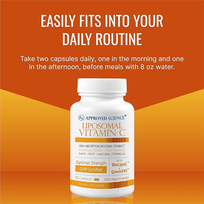 Approved Science Liposomal Vitamin C - 1100 mg - 180 Capsules - Immune Support, Boost Collagen, Antioxidant - High Absorption - Fat Soluble - Non GMO - Vegan - Made in The USA