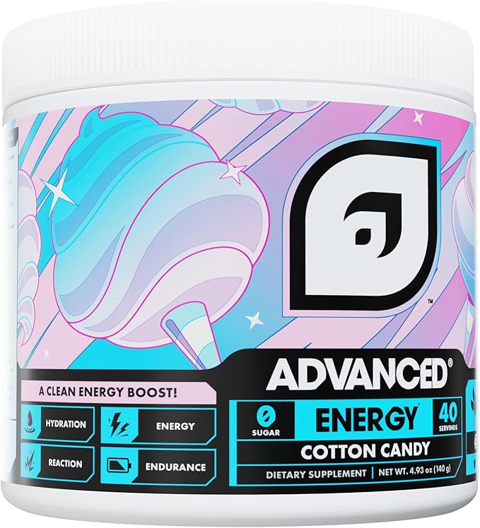 Advanced Energy - Energy Boosting Formula with Electrolytes for Hydration - L-Theanine to Combat Jitters - Sugar Free & Keto Friendly - No Maltodextrin (40 Servings) (Cotton Candy)