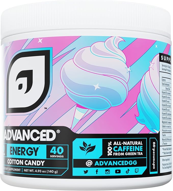 Advanced Energy - Energy Boosting Formula with Electrolytes for Hydration - L-Theanine to Combat Jitters - Sugar Free & Keto Friendly - No Maltodextrin (40 Servings) (Cotton Candy)