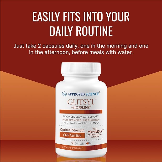 Approved Science® Gutsyl- Leaky Gut Supplement- Protect GI Tract with Aloe Vera, Marshmallow Root, Licorice, and Slippery Elm- Contains Prebiotic and BioPerine- 6 Month Supply