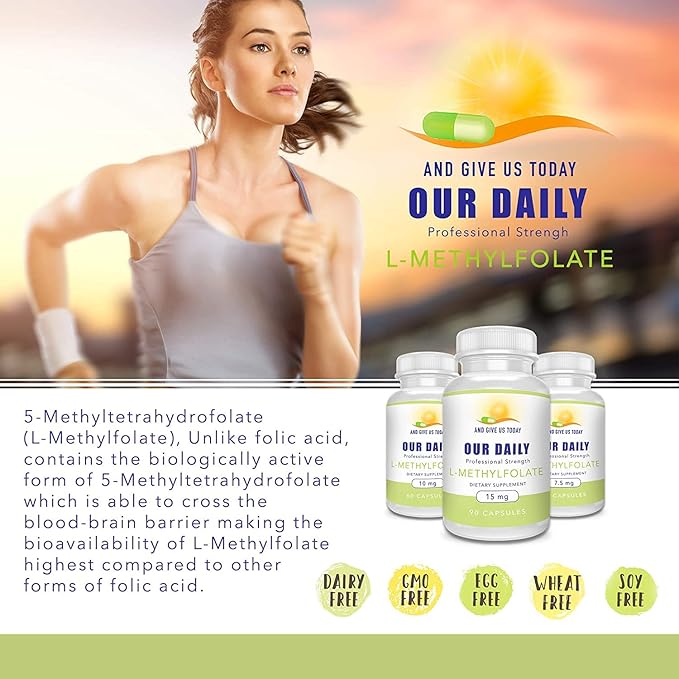 Our Daily Vites L-Methylfolate 1mg / 1000 mcg Maximum Strength Active Folate, 5-MTHF, Filler Free, Gluten Free, Non-GMO, 270 Vegetarian Capsules