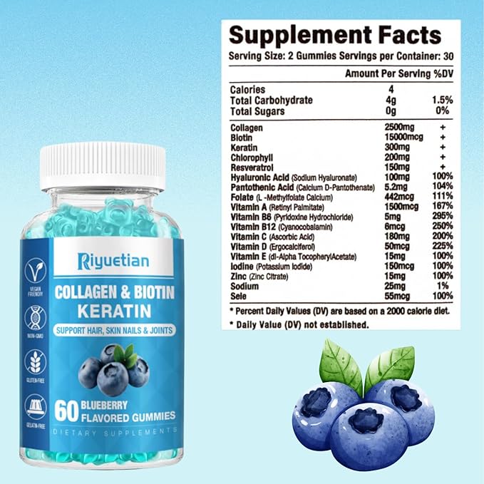 Biotin Gummies 15000mcg with Collagen for Adults Women & Men - Hair, Skin & Nails Gummies with Biotin - Collagen for Woman - Vegan, Non-GMO, Hair Vitamins - 120 Count, 2 Pack