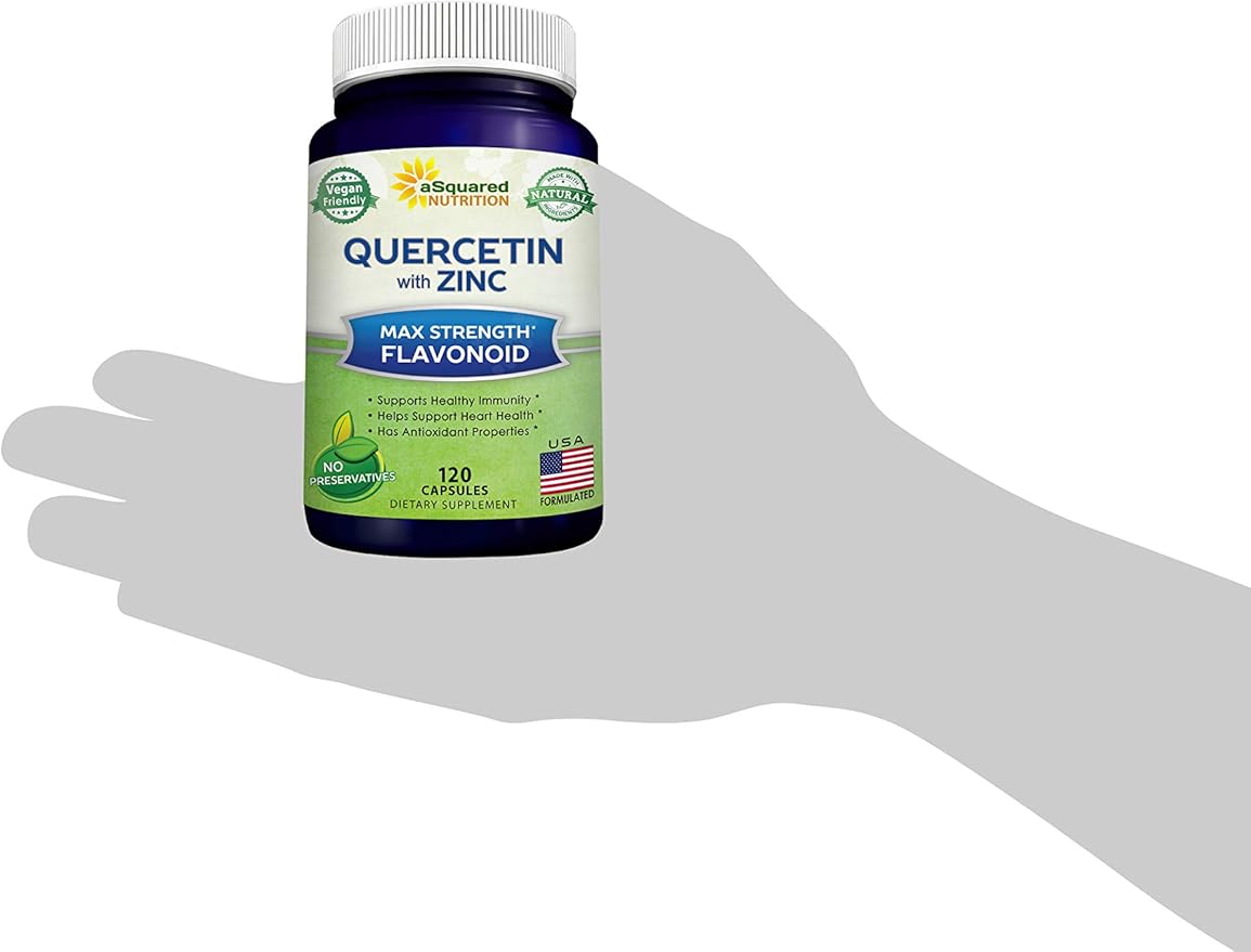 aSquared Nutrition Quercetin 1000mg with Zinc Supplement - 120 Capsules - Quercetin Dihydrate with Black Elderberry & Zinc - Max Strength Powder Complex Pills to Help Improve Immune Response