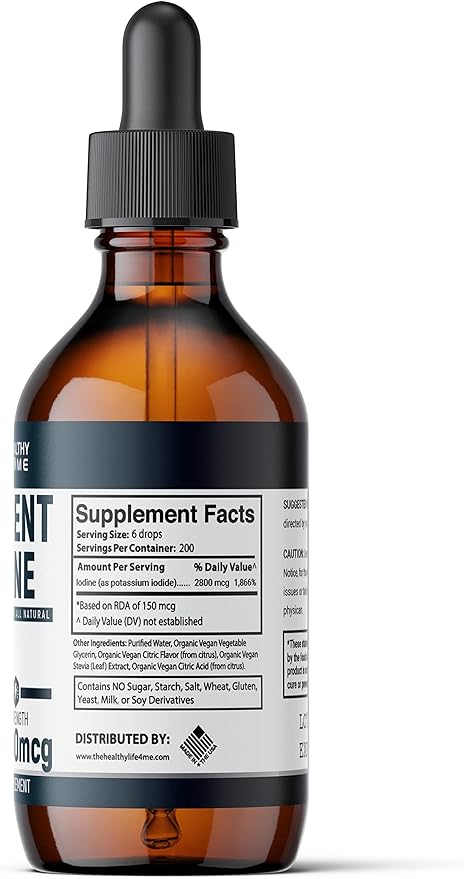 Nascent Iodine Supplement | 2800mcg | Potassium Iodide | Iodine Drops | Vegan | Clear Color | Large 2oz