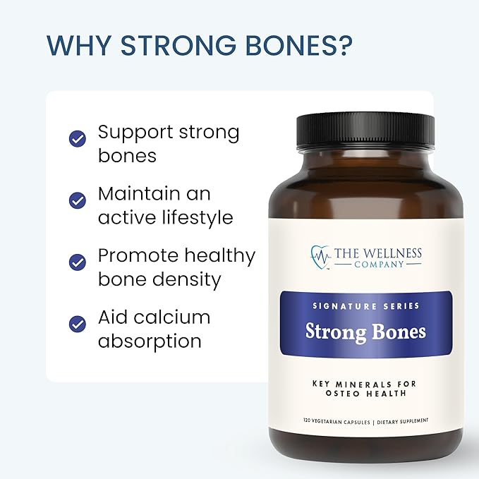 The Wellness Company Strong Bones | 120 Capsules (2-Month Supply) | Made with Key Minerals to Help Build Bone Strength | Non-GMO, Vegan, Gluten Free | for Supporting Bone Strength and Health