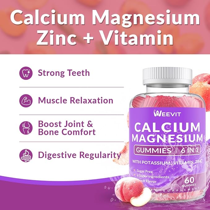 Sugar Free Calcium Gummies w/Vitamin D3 K2, Calcium Magnesium Zinc Gummies for Bone, Muscle & Immune, Algae CA Magnesium 2:1 Ratio Calcium Supplement for Women & Men - Vegan