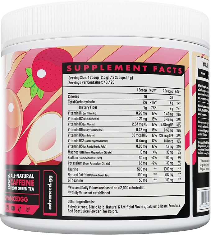 Advanced Energy - Energy Boosting Formula with Electrolytes for Hydration - L-Theanine to Combat Jitters - Sugar Free & Keto Friendly - No Maltodextrin (40 Servings) (Strawberry Peach)