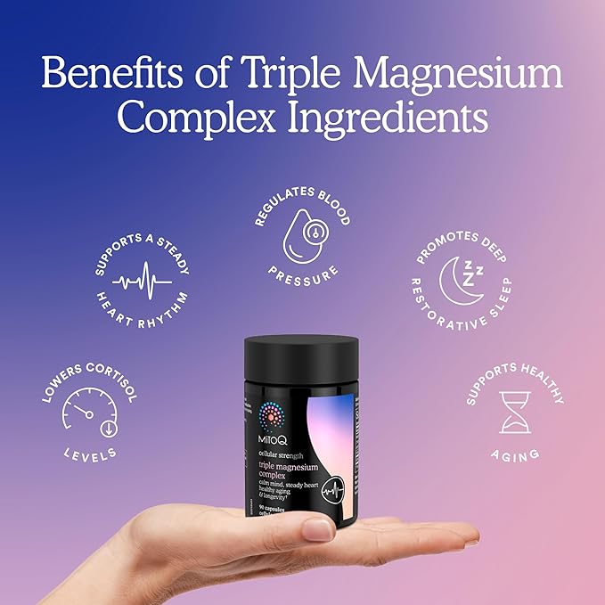 MitoQ Triple Magnesium Complex | Magnesium Glycinate, Taurinate, Oxide with GABA for Heart Health, Stress Management, & Deeper Sleep | High Absorption | 90 Capsules