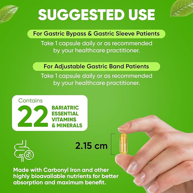 BariSlim Once Daily Bariatric Multivitamin Capsule - 18mg of Iron - Bariatric Vitamin & Supplement for Post Surgery Including Gastric Bypass & Gastric Sleeve | 30 Day Supply