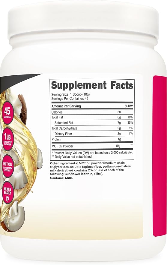 Ketologic MCT Oil Powder Unflavored (1 LB) – Keto Coffee Creamer & Energy Support – 41 Servings of Medium Chain Triglycerides for Focus & Fuel