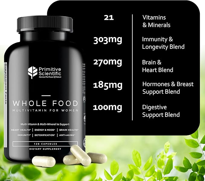Whole Food Natural One-a-Day Multivitamin and Mineral Capsules for Women – All-Day Energy, Inner Zen, and Stronger You (120 Capsules)