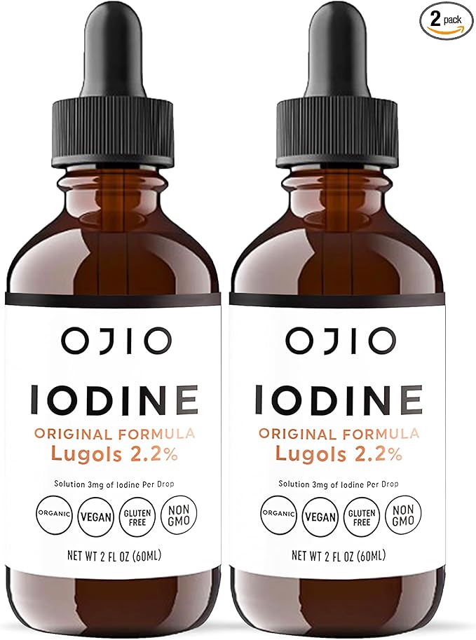 Lugols Iodine Solution 2% - 1 Year Supply - High Potency Liquid Oral Iodine Drops with Superior Absorption – Improves Overall Health & Energy for Women, Men, Kids - 2 fl Oz (Pack of 2)