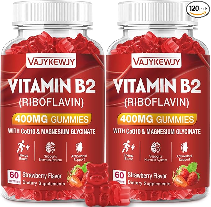 Vitamin B2 Riboflavin 400mg Gummies for Energy & Metabolism Support - Delicious Strawberries Flavor Vegan Gummies - Non-GMO, Gluten Free - 120 Count