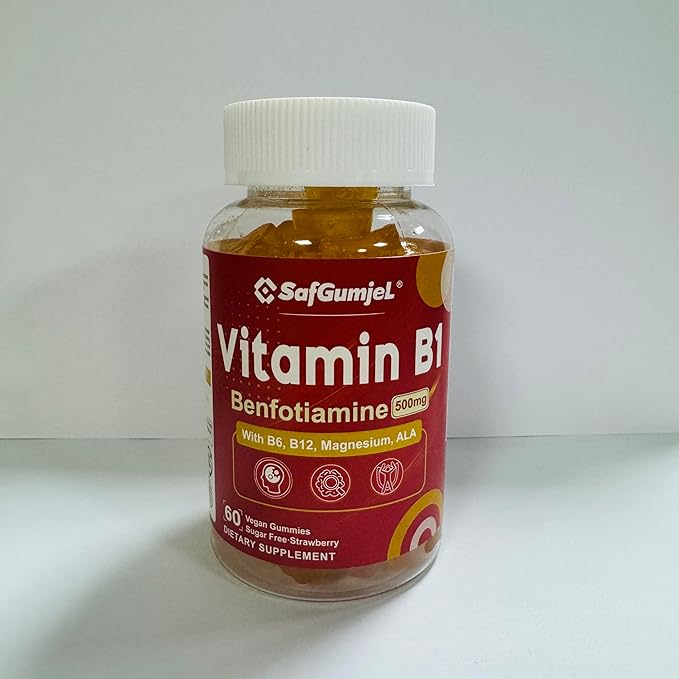 Vitamin B1 Gummies - Benfotiamine 500mg, Vitamin B1 B6 B12 Complex, Sugar Free, Non GMO, Vegan, 120 Counts