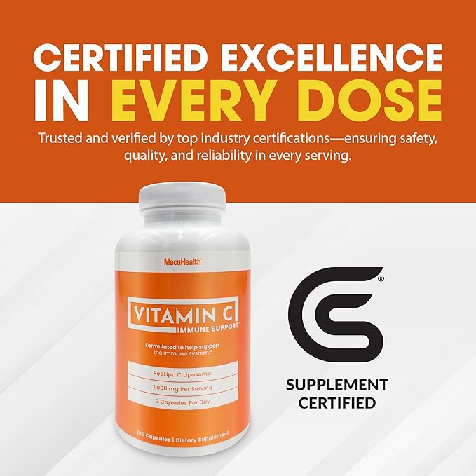 Macuhealth Liposomal Vitamin C 1000MG Per Serving - High Bioavailablity Vitamin with Fat-Soluble Antioxidants and Enhanced Absorption - 3 Month Supply
