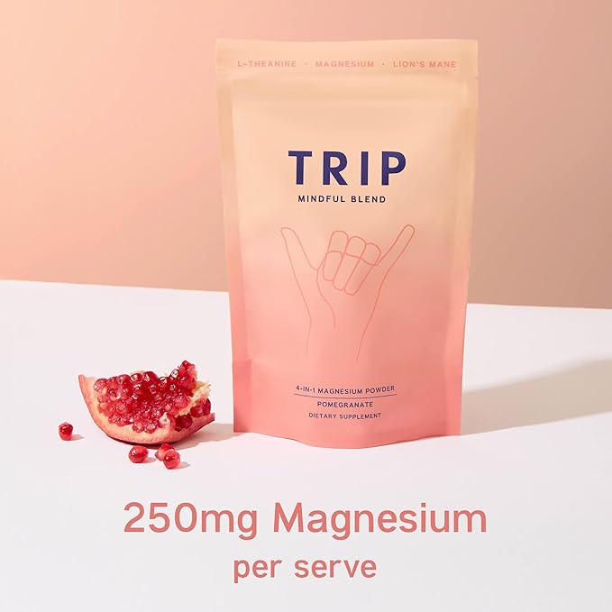 4-in-1 Magnesium Glycinate Powder with L-Theanine & Lion’s Mane, Sugar Free Magnesium Supplement for Adults, 250mg Magnesium per Drink Mix Serving, Pomegranate Orange Blossom, 1 Bag - 30 Servings