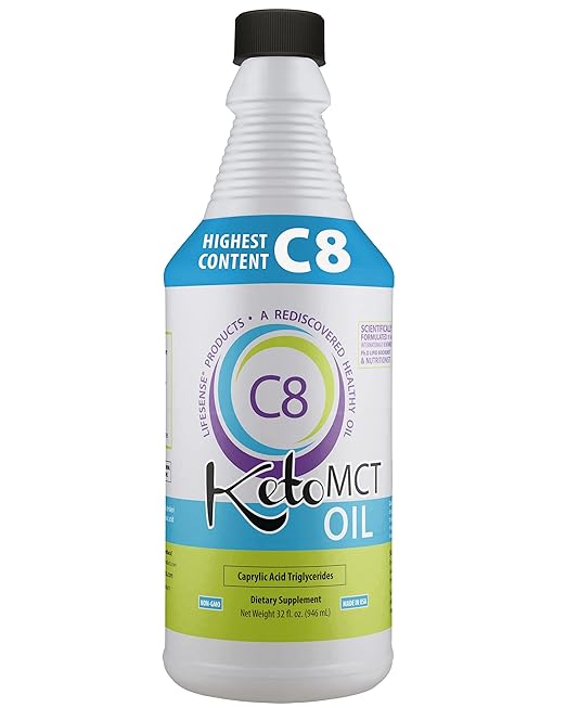 LifeSense C8 MCT Oil, Keto-Friendly, Sourced from Coconut Oil, Clinically Proven to Increase Ketone Production, Optimal Fuel for The Brain and Body, Made in USA by PhD Nutrition, 32 oz