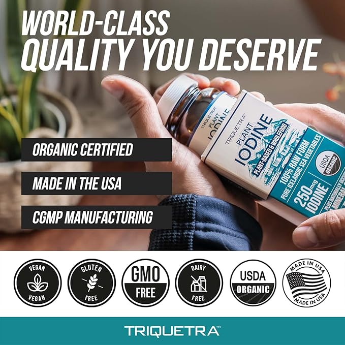 Organic Iodine Supplement – 1,500 mcg Iodine, Max Strength - from Sea Vegetable Complex, Whole Food & Raw Form – Contains Purest Icelandic Sea Kelp, Irish Moss & Bladderwrack (1500 mcg)