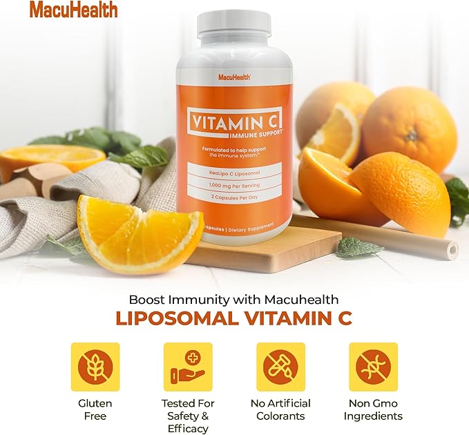 Macuhealth Liposomal Vitamin C 1000MG Per Serving - High Bioavailablity Vitamin with Fat-Soluble Antioxidants and Enhanced Absorption - 3 Month Supply