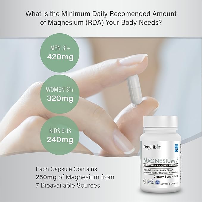 Organixx Magnesium Glycinate Supplement for Support Sleep, Muscle & Heart Health, 7 Type Magnesium Complex with Vitamin B6, Manganese Citrate, Gluten Free, Vegan, Non GMO, (30 Count 2 Pack)