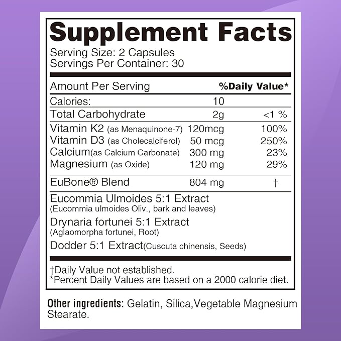 EuBone Calcium Supplements with Magnesium & 2000IU Vitamin D3 K2 4800IU, Bone Health & Strength & Density, Plant Based Multivitamin, VIT Mini Tablets, 30 Servings