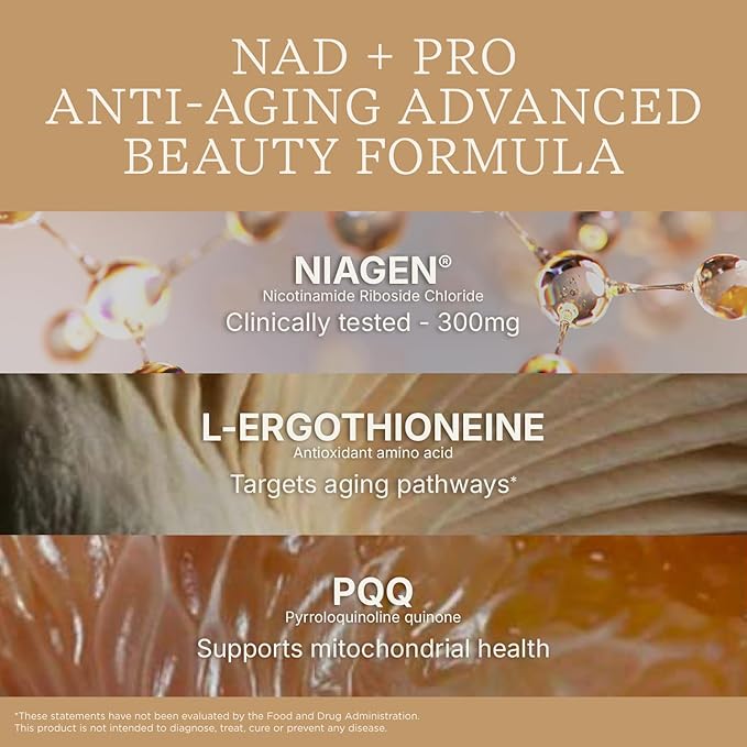 Swisse NAD+ Pro Anti-Aging | Featuring Clinically Proven 300mg Niagen® | L-Ergothioneine & PQQ | Supports Beauty, Longevity & Vitality | 30 Capsules