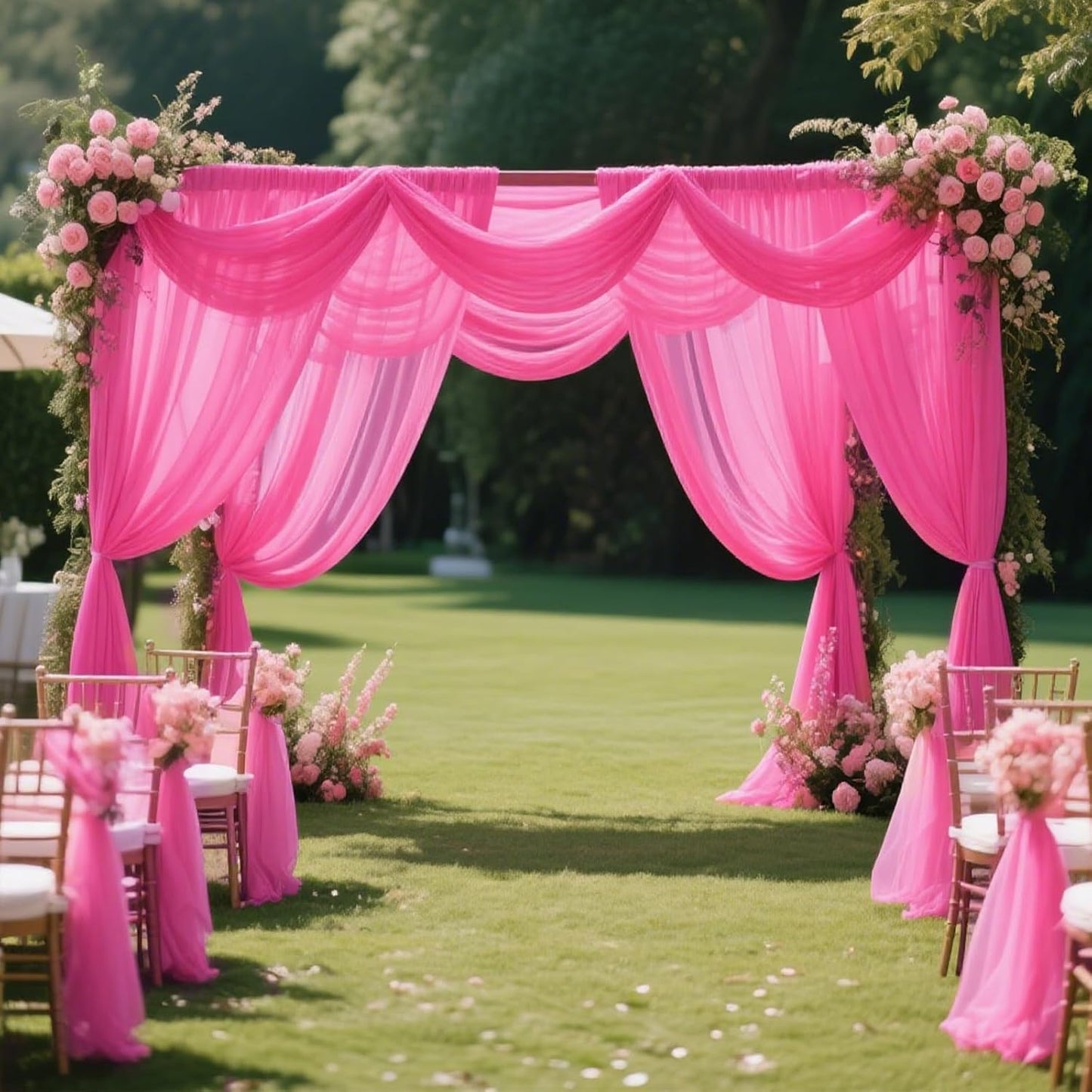 VOK Wedding Arch Draping Fabric Chiffon Fabric, 29in x 18Ft 1 Panels Sheer Chiffon Outdoor Curtain for Wedding Ceremony Birthday Party Decoration (Fuchsia,1 Panel)