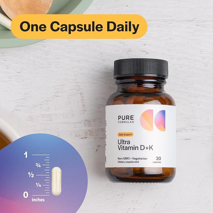 Vitamin D3 K2 Vitamin 5000 IU - VIT D3 K2 Supplement for Calcium Absorption, Bone Strength, Cardiovascular & Immune Function Support, Soy-Free, Non-GMO 30 Vegetarian Capsules