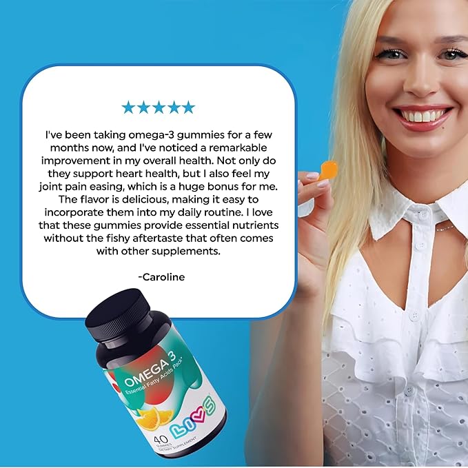 Omega 3 Gummies for Adults with Flaxseed Oil (Omega 3, 6, 9) – Heart Health, Brain Function, Joint & Eye Support for Women & Men | Vegan, Non GMO, Gluten Free Gummy Vitamins | Orange Flavor- 40ct