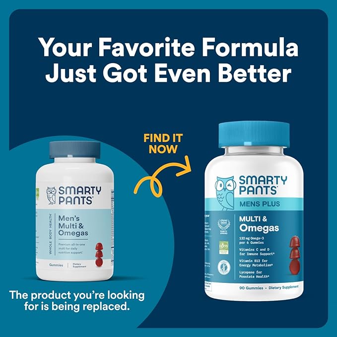 SmartyPants Multivitamin for Men, Gummies: Omega 3 Fish Oil (EPA/DHA), Methylfolate, CoQ10, Vitamin D3, C, Vitamin B12, B6, A, K & Zinc for Immune Support, Biotin, 180 Gummies (30 Day Supply)