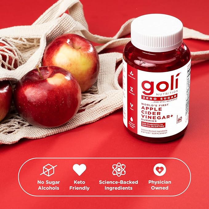 Goli Zero Sugar Apple Cider Vinegar Gummies - Vitamin B12, Probiotics to Address Bloating. No Artificial Sweeteners, No Sugar Alcohols. Vegan, Plant Based, Non-GMO, Gluten-Free & Gelatin Free. (1)