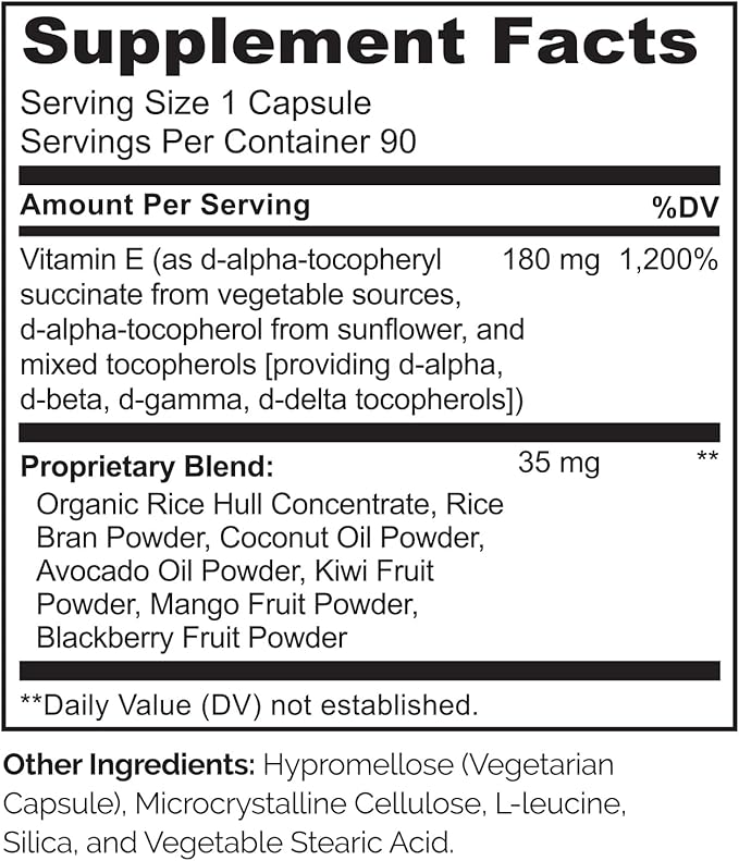 NATURELO Vitamin E - 180 mg (300 IU) of Natural Mixed Tocopherols from Organic Whole Foods - Supplement for Healthy Skin, Hair, Nails, Immune & Eye Health - Non-GMO, Soy Free - 90 Vegan Capsules
