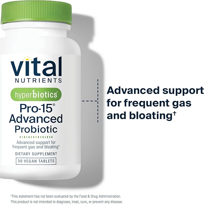 Hyperbiotics Vital Nutrients Pro-15 Advanced Probiotics for Women and Men | 15 Strains + Kiwifruit | Clinically Studied Daily Probiotics for Digestive Health, Gas, & Bloating | 30 Vegan Tablets