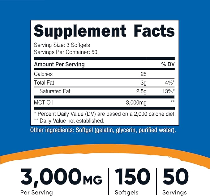 Nutricost MCT Oil Softgels 1000mg, 150 SFG (3,000mg Serv) - Great for Keto, Ketosis, and Ketogenic Diets