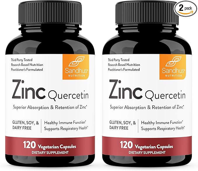 Sandhu's Zinc Quercetin 120 Vegetarian Capsules (Pack of 2) | Zinc Supplements for Antioxidant Immune Support for Men and Women | Gluten, Soy, Dairy Free