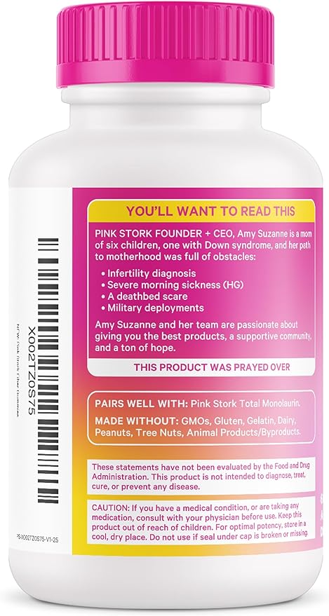 Pink Stork Prenatal Fiber Gummies for Women - 3g Prebiotic Inulin from Chicory Root - Natural Pregnancy & Postpartum Stool Softeners for Constipation & Digestive Health - 60 Vegan Fiber Chews