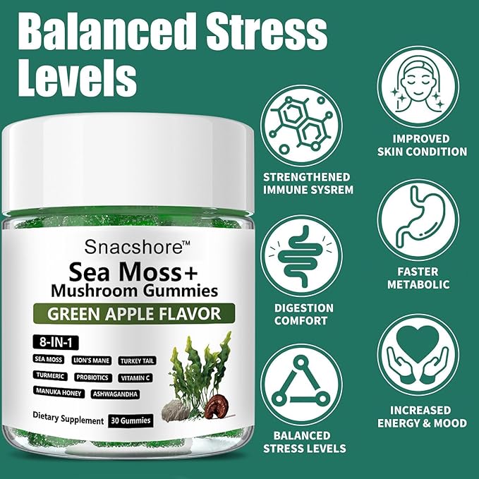 Sea Moss 8-in-1 Gummies | Sea Moss Glow Gummies for Women & Men with Ashwagandha, Vitamin C | Boost Immunity, Gut Health & Metabolism (1PC)
